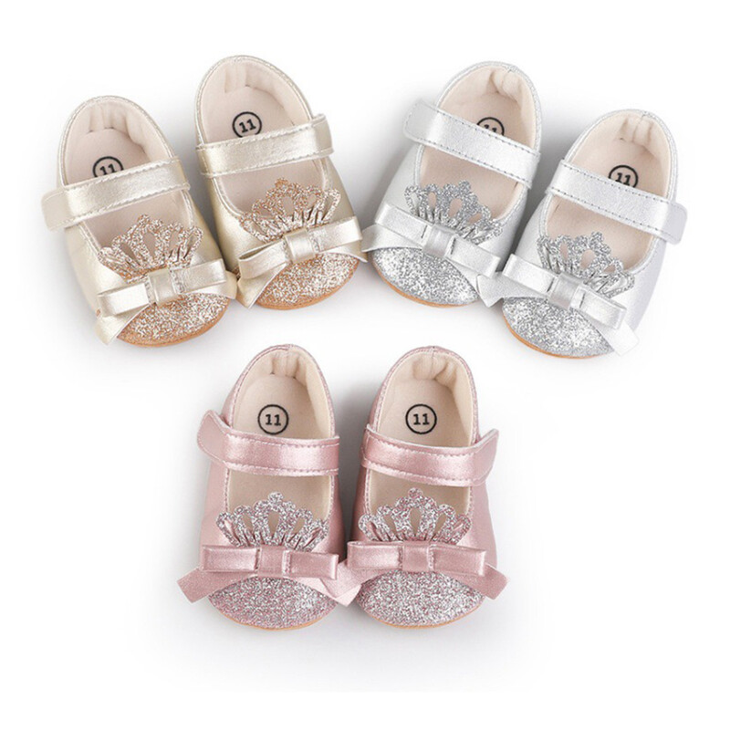 MISOWMNJOY flitteres babacipő lányoknak Princess Newborn Mary Jane Flats Csillogó Koronás masni Cipők Csúszásmentes újszülött kiságy cipők
