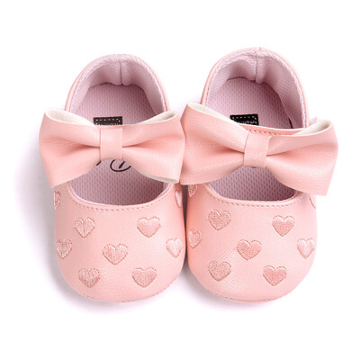 Meckior Baby Shoes Klasiska kleita Jauka Bow-mezglu Sirds Pretslīdes, Mīksta Zole First Walkers Zīdaiņu zīdaiņu apavi maziem bērniem 0-18m