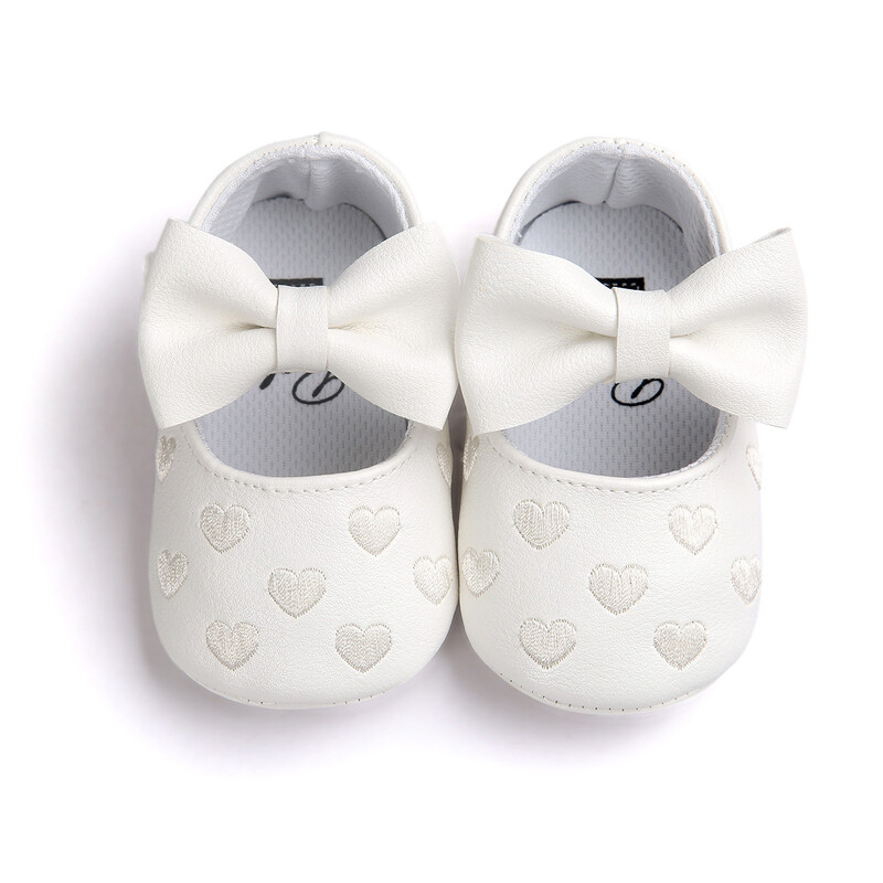 Meckior Baby Shoes Klasiska kleita Jauka Bow-mezglu Sirds Pretslīdes, Mīksta Zole First Walkers Zīdaiņu zīdaiņu apavi maziem bērniem 0-18m
