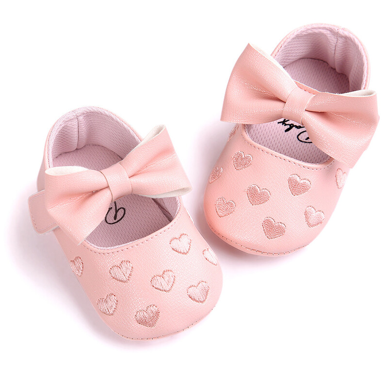 Meckior Baby Shoes Klasiska kleita Jauka Bow-mezglu Sirds Pretslīdes, Mīksta Zole First Walkers Zīdaiņu zīdaiņu apavi maziem bērniem 0-18m