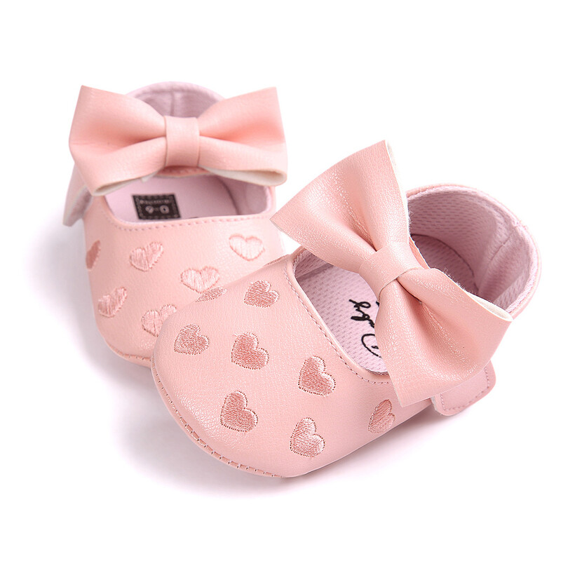 Meckior Baby Shoes Klasiska kleita Jauka Bow-mezglu Sirds Pretslīdes, Mīksta Zole First Walkers Zīdaiņu zīdaiņu apavi maziem bērniem 0-18m