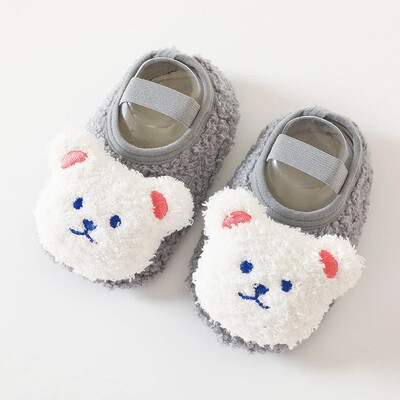 Karikatūra Bear Baby Ziemas Biezas Siltas Jaundzimušā Apavi ar Neslīdošu zoli Mīksta Plīša Toddler Bērni Zēni Meitenes Zīdaiņu staigulīši