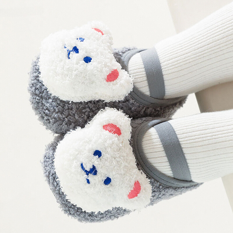 Karikatūra Bear Baby Ziemas Biezas Siltas Jaundzimušā Apavi ar Neslīdošu zoli Mīksta Plīša Toddler Bērni Zēni Meitenes Zīdaiņu staigulīši