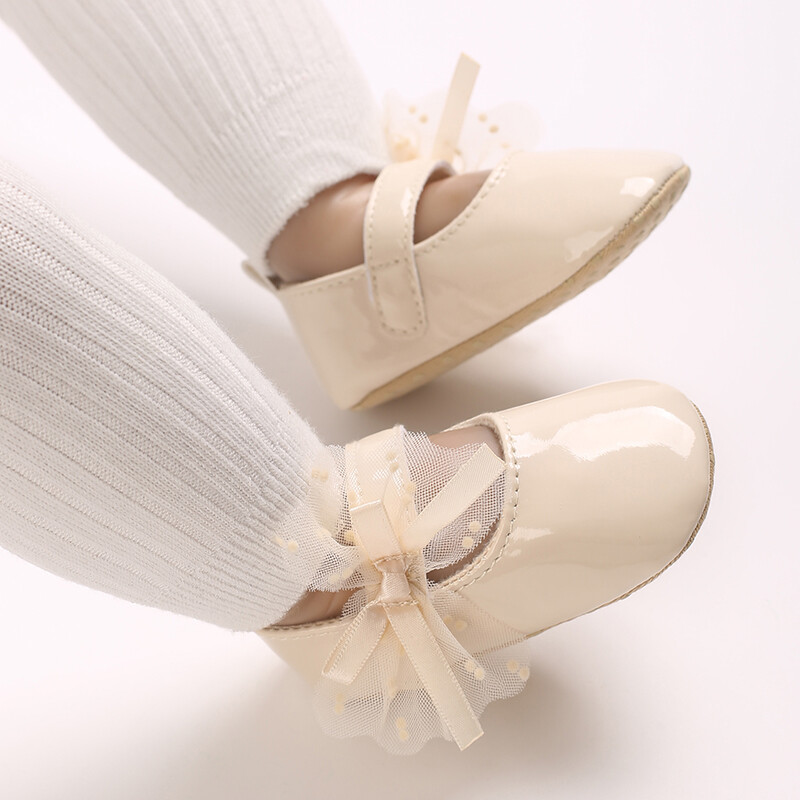 0-18M Mežģīņu bantīte Mary Jane Spring Baby Shoes PU mīksta zole Neslīdošs jaundzimušo meiteņu apavi First Walkers Princess Bowknot Baby Prewalke