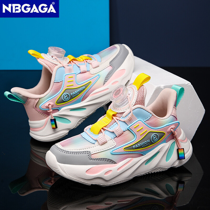 Jaunas bērnu kedas meitenēm Ādas āra bērnu skriešanas apavi Ikdienas plakani pastaigu apavi ar grozāmu pogu dizainu