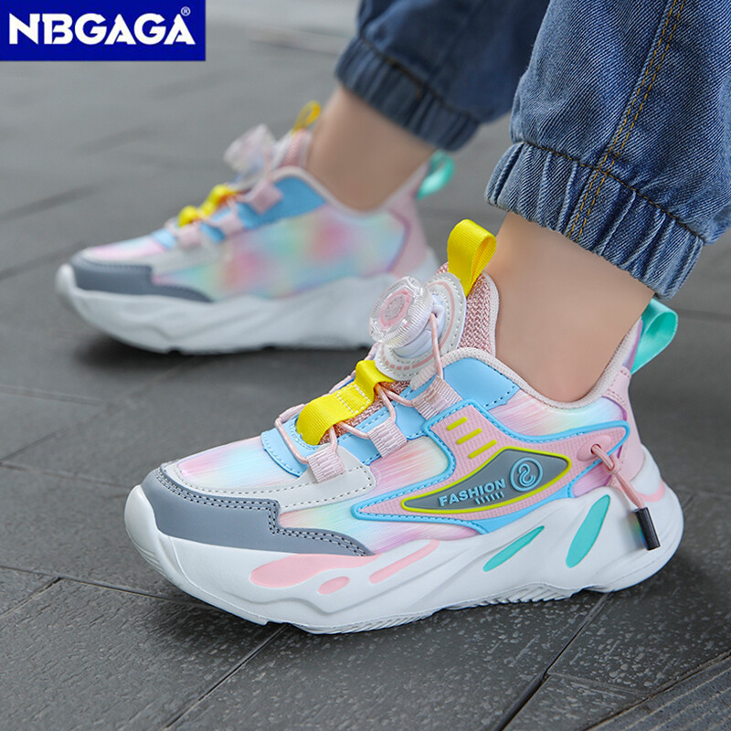 Jaunas bērnu kedas meitenēm Ādas āra bērnu skriešanas apavi Ikdienas plakani pastaigu apavi ar grozāmu pogu dizainu