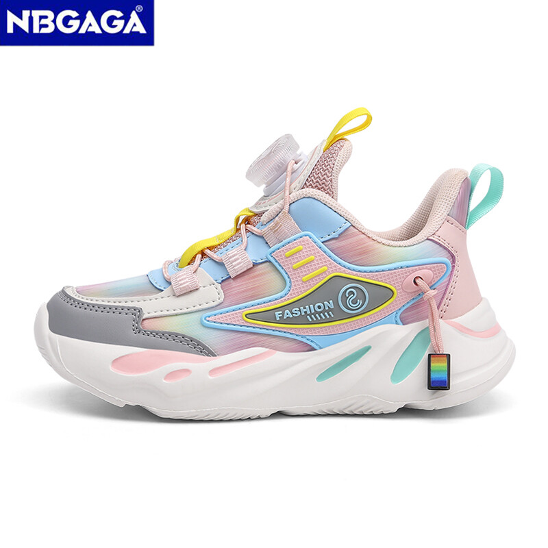 Jaunas bērnu kedas meitenēm Ādas āra bērnu skriešanas apavi Ikdienas plakani pastaigu apavi ar grozāmu pogu dizainu