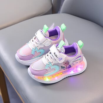 Disney Children Led Shoes Kids Girls Sneakers Frozen Elsa Princess Lighting Shoes Pink Purple Ежедневни спортни обувки Размер 21-31