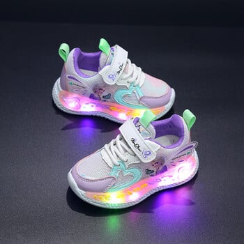 Disney Children Led Shoes Kids Girls Sneakers Frozen Elsa Princess Lighting Shoes Pink Purple Ежедневни спортни обувки Размер 21-31