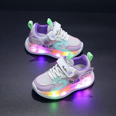 Disney Dječje Led Cipele Dječje Tenisice za Djevojčice Frozen Elsa Princess Lighting Shoes Ružičasto Ljubičasta Ležerna sportska obuća Vel. 21-31