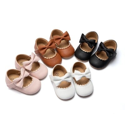 Meckior 2024 New Baby Girls Bowknot Party Dress First Walker Anti-slip Non-slip Rubber Sole Infants Girl Crib Shoes