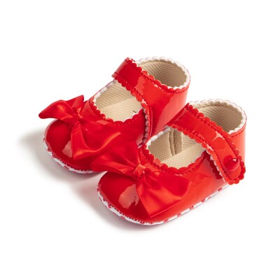 Meckior klasikiniai PU odiniai mergaičių batai kūdikiams „Bowknot Princess“ plokšti neslystantys medvilniniai apatiniai vaikščiojimo batai naujagimio lopšiui, 0–18M