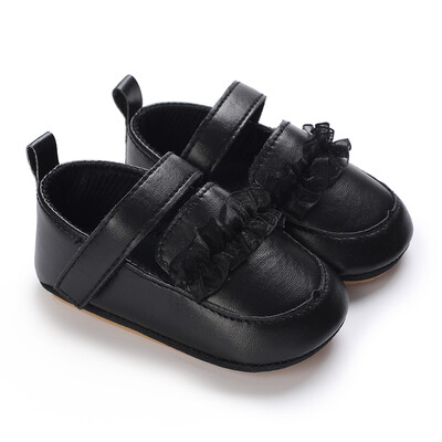 Melnās modes jaundzimušo ballītes princešu apavi zēniem un meitenēm pirmā soļa pastaigu apavi ar gumijas zoli, neslīdoši mazuļu apavi 0-18 M