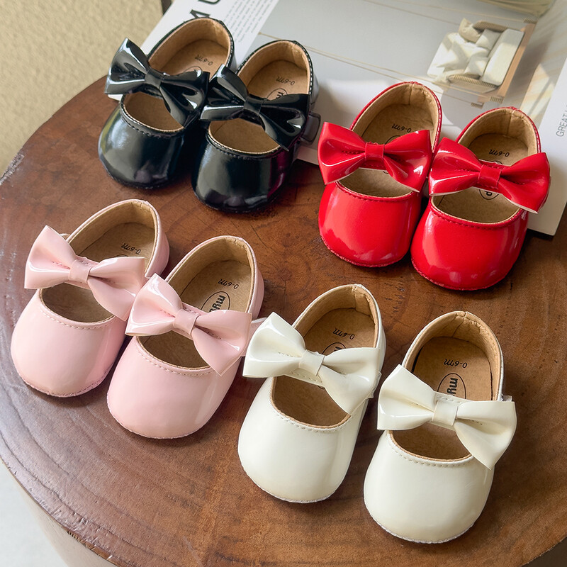 Jaundzimušo bērnu apavi zīdaiņu meiteņu apavi PU Pretslīdes Bowknot Klasiski princešu kleitu apavi Toddler First Walker Crib Shoe