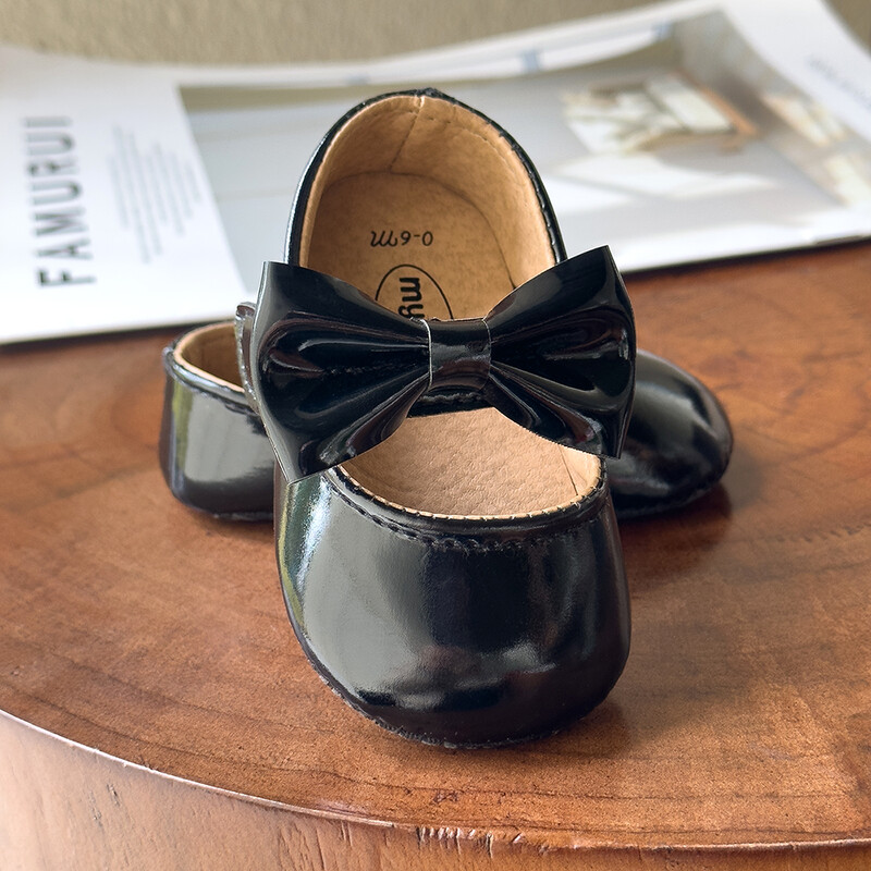 Jaundzimušo bērnu apavi zīdaiņu meiteņu apavi PU Pretslīdes Bowknot Klasiski princešu kleitu apavi Toddler First Walker Crib Shoe