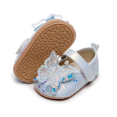 Princesės mergaitės suknelės batai minkštu padu guma neslysta First Walker Shiny 3D Butterfly Mary Jane Flats neslystantys lovelės batai