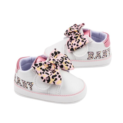 „Citgeett Autumn Infant Baby Girl“ sportiniai bateliai „Bow Letters“ leopardo rašto plokščiapadžiai pirmieji vaikščiojimo batai kasdieniai laisvalaikio batai
