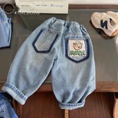 Pavasara un rudens zēnu džinsi Jauni, moderni, vienkārši, brīvi, ikdienišķi taisni cauruļu bikses bērnu bikses