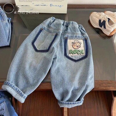 Pavasara un rudens zēnu džinsi Jauni, moderni, vienkārši, brīvi, ikdienišķi taisni cauruļu bikses bērnu bikses