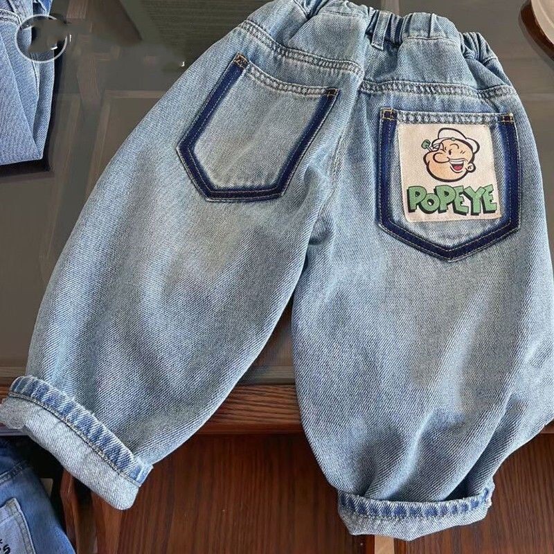 Pavasara un rudens zēnu džinsi Jauni, moderni, vienkārši, brīvi, ikdienišķi taisni cauruļu bikses bērnu bikses