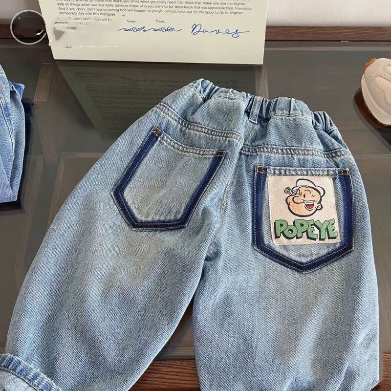 Pavasara un rudens zēnu džinsi Jauni, moderni, vienkārši, brīvi, ikdienišķi taisni cauruļu bikses bērnu bikses