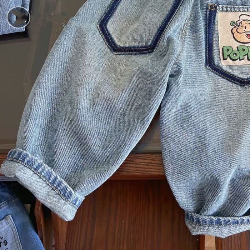 Pavasara un rudens zēnu džinsi Jauni, moderni, vienkārši, brīvi, ikdienišķi taisni cauruļu bikses bērnu bikses