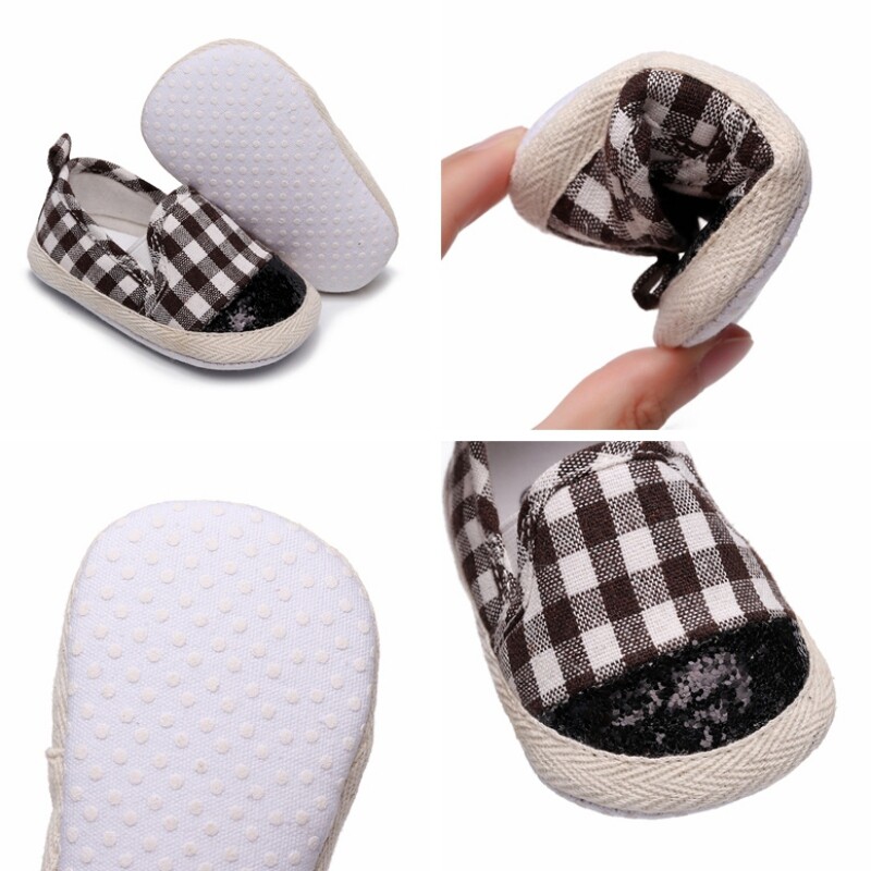 Zīdaiņu zīdaiņu meiteņu rūtaini raibs audums kedas Mīkstas, neslīdošas ikdienas apavi Uzvelkami jaundzimušo bērnu gultiņas apavi 0-18M