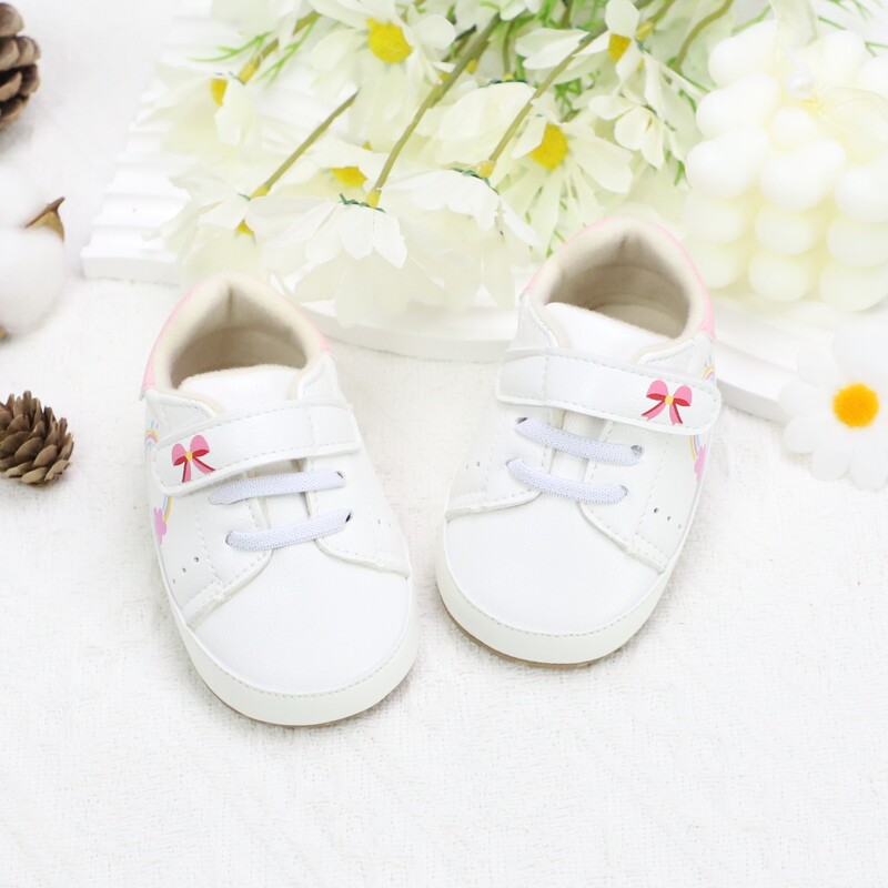 Csecsemő totyogó cipők, szivárványos és masnis kialakítású baba tornacipők, könnyű és csúszásmentes, alkalmas mindennapi és nyaralási viseletre, minden tengeren