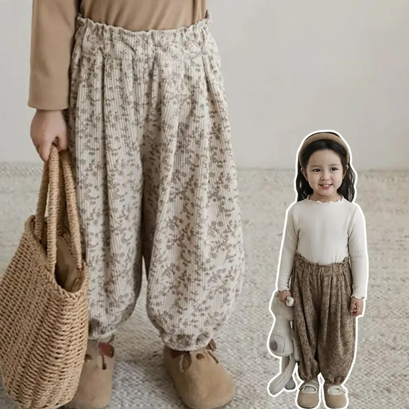 Toddler korejiešu ikdienas apģērbs Pavasaris Rudens Mazulis Retro Brīvs Zēns Bērni Ārā Harēma Bikses Apdrukātas Meiteņu Bērnu Modes Bikses