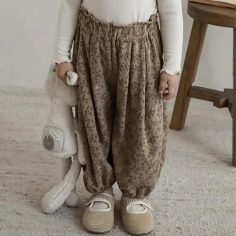 Toddler korejiešu ikdienas apģērbs Pavasaris Rudens Mazulis Retro Brīvs Zēns Bērni Ārā Harēma Bikses Apdrukātas Meiteņu Bērnu Modes Bikses