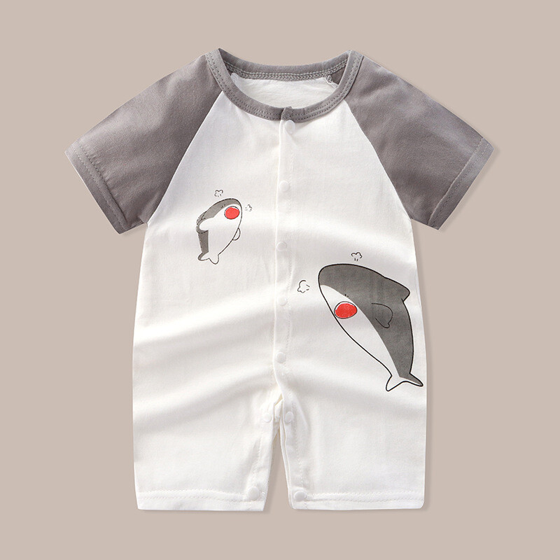 Drabužiai naujagimiui Mieli animaciniai filmukai dinozaurų tigro ryklio liūto spaudos dirželis Patogus vasaros berniukų 0-18 metų kombinezonas trumpomis rankovėmis kūdikiui