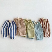 2024-es új gyerekruhák, laza, hétköznapi nyári gyereknadrágok divatos csíkos vékony baba lány fiú hárem nadrág kisgyermekruha