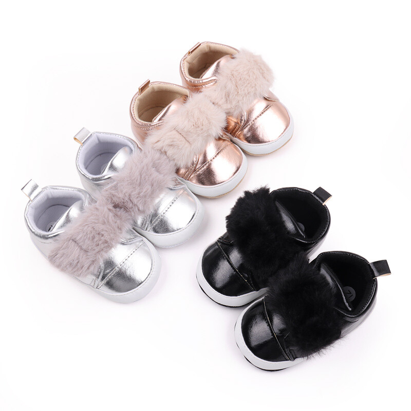 Zīdaiņu apavi Skaisti Blingbling PU mīksta plīša pavasara un rudens stila pirmsstaigāšanas jaundzimušā toddler kedas 2024 modes BWJ3149