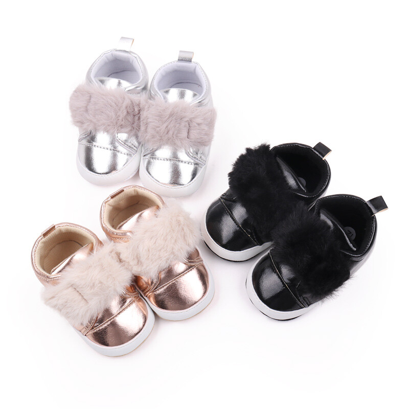 Zīdaiņu apavi Skaisti Blingbling PU mīksta plīša pavasara un rudens stila pirmsstaigāšanas jaundzimušā toddler kedas 2024 modes BWJ3149