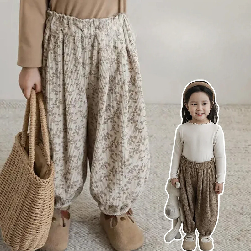 Κορεάτικα καθημερινά ρούχα 1-12 ετών φθινόπωρο μωρό ρετρό χαλαρό αγόρι Παιδιά σε εξωτερικούς χώρους Παντελόνι χαρέμι με στάμπα κορίτσι Παιδικά παντελόνια μόδας