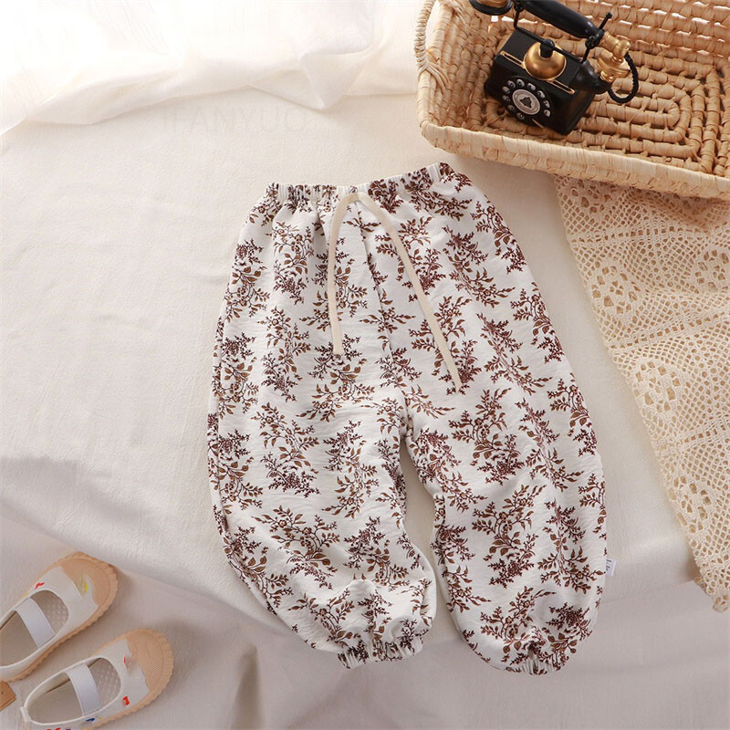 Bērnu Pretmoskītu Bikses Vasaras Plānas Elpojošas Bērni Brīvas Ikdienas Bikses Meitenēm Zīdaiņiem Korejiešu Apdrukāta Mīlestības karikatūra Lāča Bikses