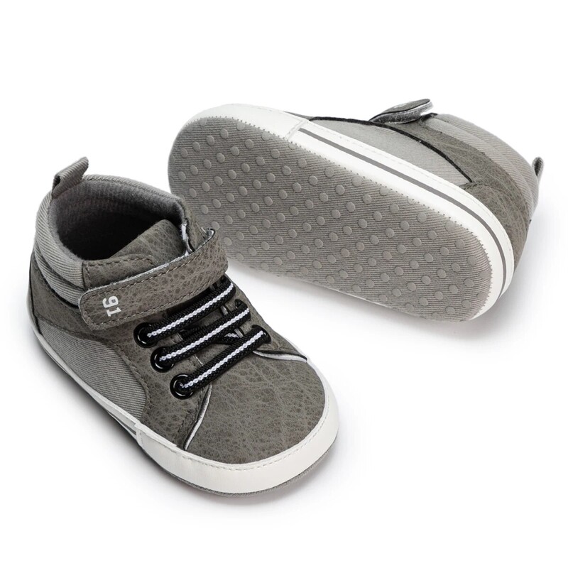 Meckior Baby Boy Kurpes ar augstu augšdaļu Jaundzimušo zīdaiņu zīdaiņu ikdienas apavi Kokvilnas zole Pretslīdēšanas pirmie staigulīši meiteņu apavi