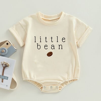 Новородено бебе, момче, момиче, кафе гащеризон Bubble Short Sleeve Little Bean Bodysuit Големи големи ризи Бебешки ежедневни ризи Топ