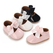 Meiteņu apavi Bowknot Flats, mīksta zole, neslīdoša zīdaiņu staigulīši, kleita mazuļiem, svinīgi apavi kristībām