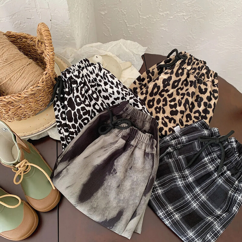 Meiteņu bikses, zēni, mazi bērni, bērni, leoparda bikses, 2024. gada pavasaris, 1–10 g. bērnu bikses, apģērbi korejiešu stilā