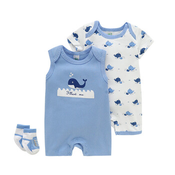 Little maven Комплект от 3 части Whale Summer Baby Boys Sleeveless One Pieces Newborn Animal Dinosaur Romper Giraffe Toddler Gampsuit