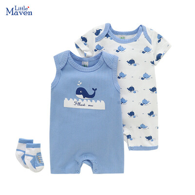 Little maven Комплект от 3 части Whale Summer Baby Boys Sleeveless One Pieces Newborn Animal Dinosaur Romper Giraffe Toddler Gampsuit