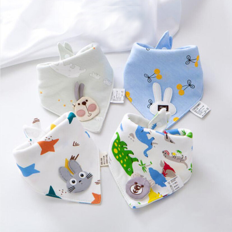 4 vienetų seilinukai medvilniniai trikampiai, dvigubi animaciniai seilių rankšluosčiai, berniukai, mergaitės maitinantys prijuostę, seilinukai, seilinukai naujagimiams