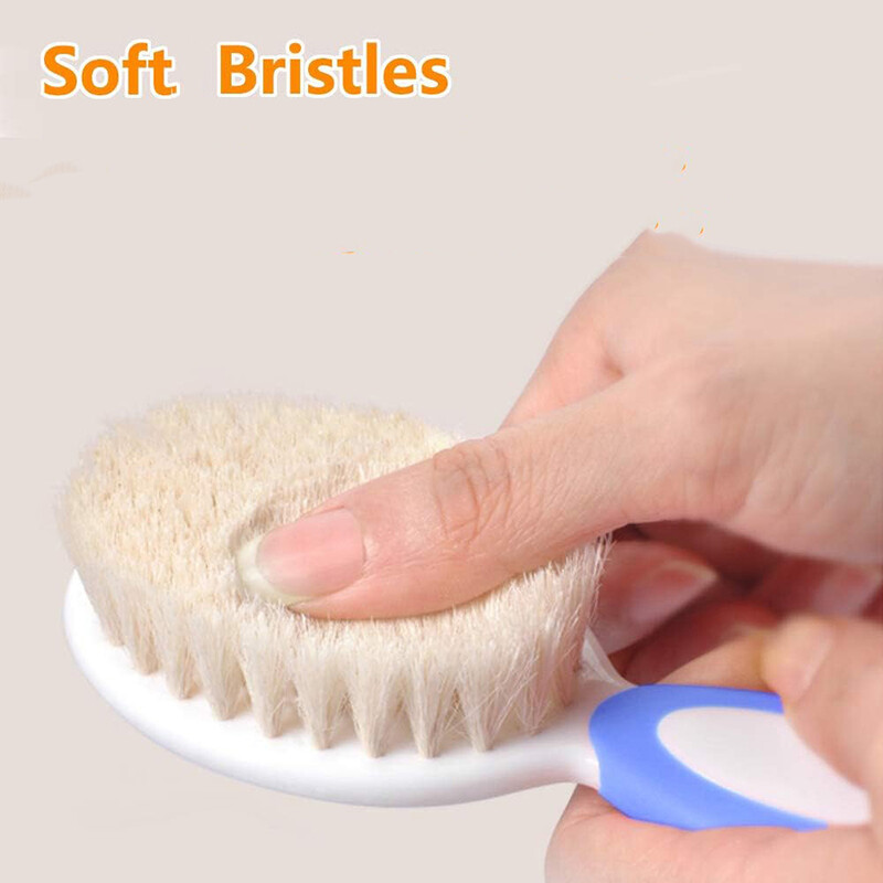 Kūdikių plaukų šepetėlių rinkinys naujagimiams, minkštais šereliais, lopšio dangteliu