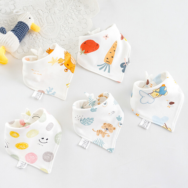5 vienetų kūdikių seilinukų rinkinys, medvilninis trikampis, vaikams, maitinantis audiniais, seilėmis ir rankšluosčiu