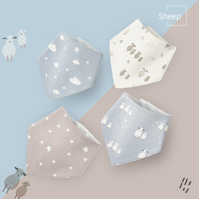 4 vnt. medvilniniai seilėtekliai kūdikiams, kietas/spausdintas šalikas, patogus seilėtis dantimis, kvėpuojantis seilių rankšluostis