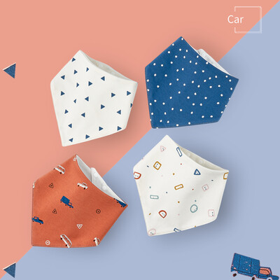 4 vnt. medvilniniai seilėtekliai kūdikiams, kietas/spausdintas šalikas, patogus seilėtis dantimis, kvėpuojantis seilių rankšluostis