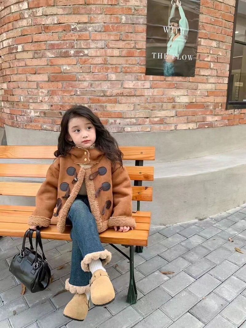 Mergaičių kelnės Vilnos džinsai Nauji rudens žieminiai rūbai mergaitėms Kasdieniai stilingi vilnoniai išoriniai drabužiai platėjančios kelnės poilsio drabužiai