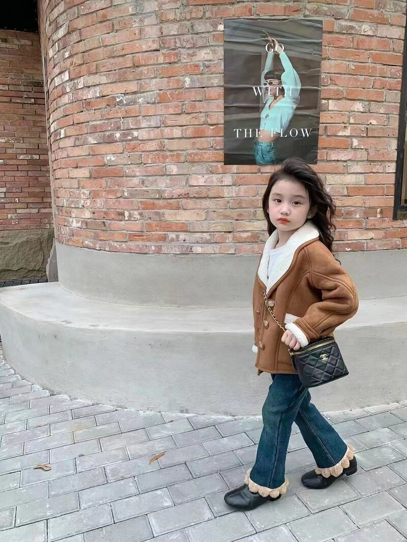 Mergaičių kelnės Vilnos džinsai Nauji rudens žieminiai rūbai mergaitėms Kasdieniai stilingi vilnoniai išoriniai drabužiai platėjančios kelnės poilsio drabužiai