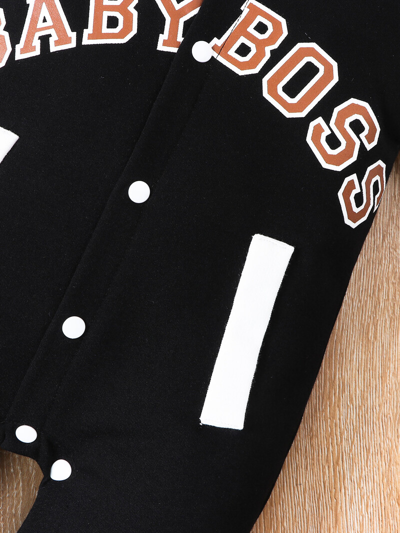 Μοδάτη φόρμα για αγοράκι μαύρη με μακρυμάνικη στρογγυλή λαιμόκοψη